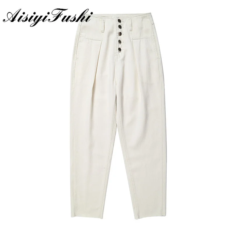 AISIYIFUSHI White Boyfriend Jeans Female Jean-Korean Pants Blue Belt High Pencils Classic Graduate Skinny |