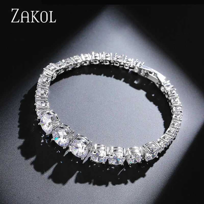 ZAKOL женский теннисный браслет модный белого цвета с фианитом AAA +|bracelet classic|round