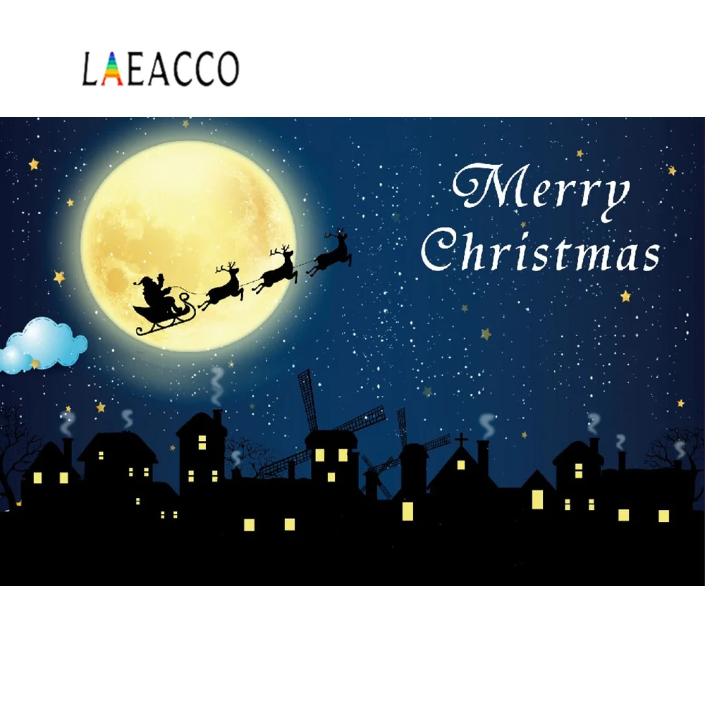 Laeacco Merry Christmas Comics сельский дом Луна ночная сцена Фото фоны Индивидуальные