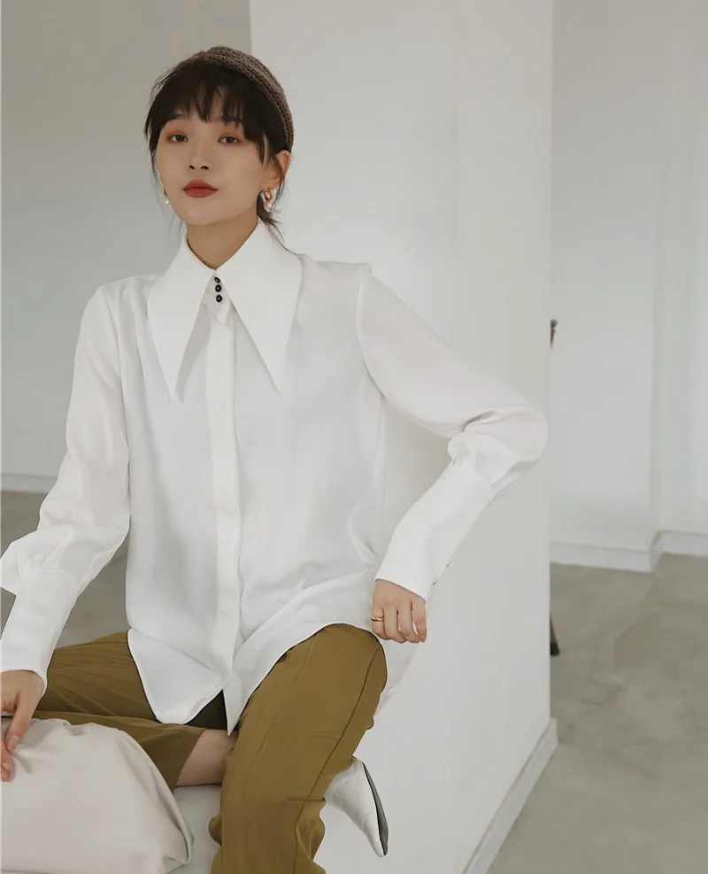 2020 spring England Style Vintage Blouse White Lantern Long Sleeve Simple Comfortable Loose Shirt Women | Женская одежда