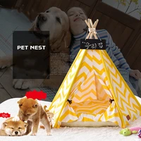 stripped pet tent for dog cat bed portable teepee with thick cushion redyellowbluenavy 50x50x60cm60x60x70cm pet houses mats