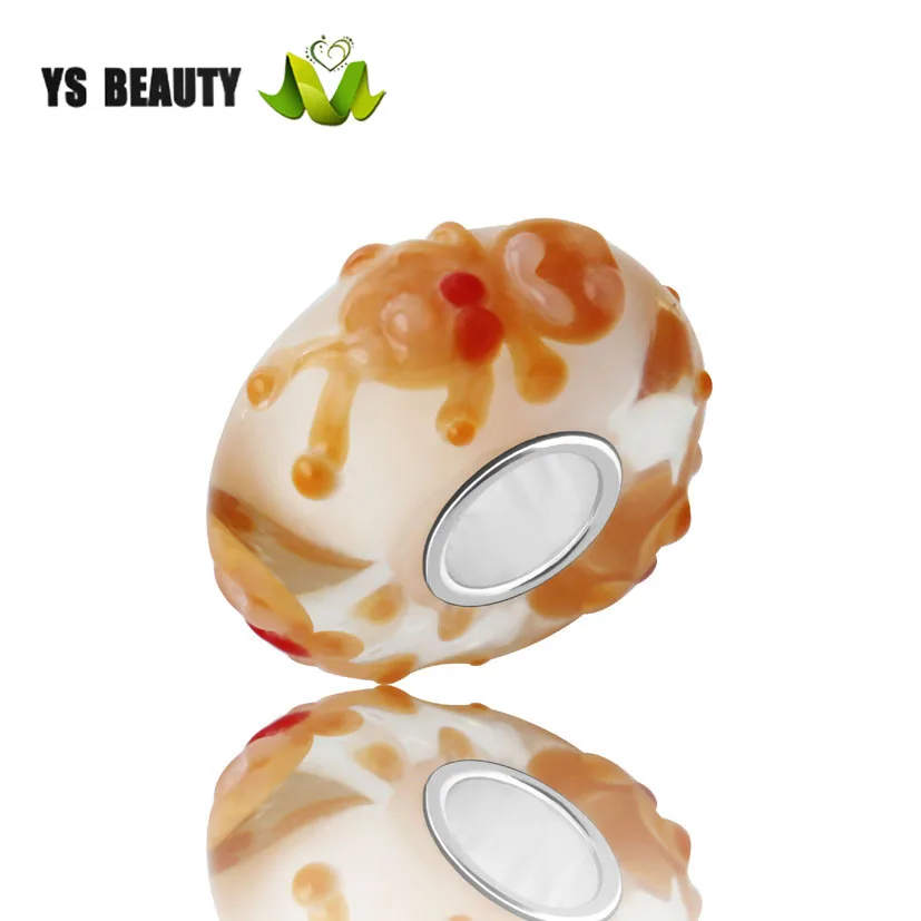 Lampwork hand-painted bear glass beads new design silver core large hole suitable for girls diy sterling bracelet | Украшения и