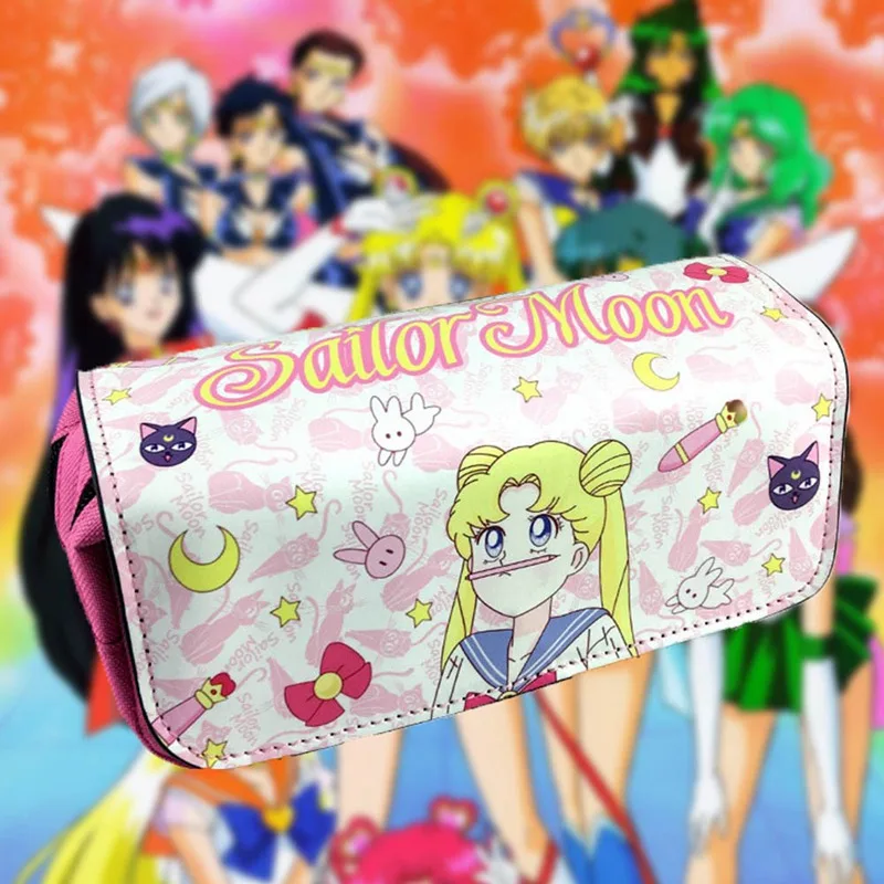 

Anime Sailor Moon Pencilcase Cute Cartoon Sailor Moon Canvas Pencil Bag with Zipper Doule-Cabinet Large Capacity Stationery Bag