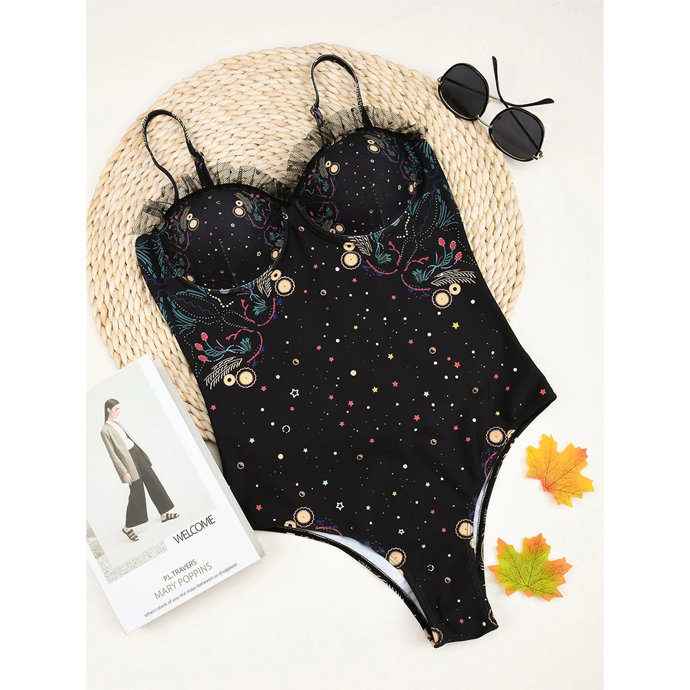 

2021 New Sexy Print One Piece Swimsuit Women Underwire Push Up Swimwear Female Bodysuit Monokini Bathing Suits Summer Beach Wear