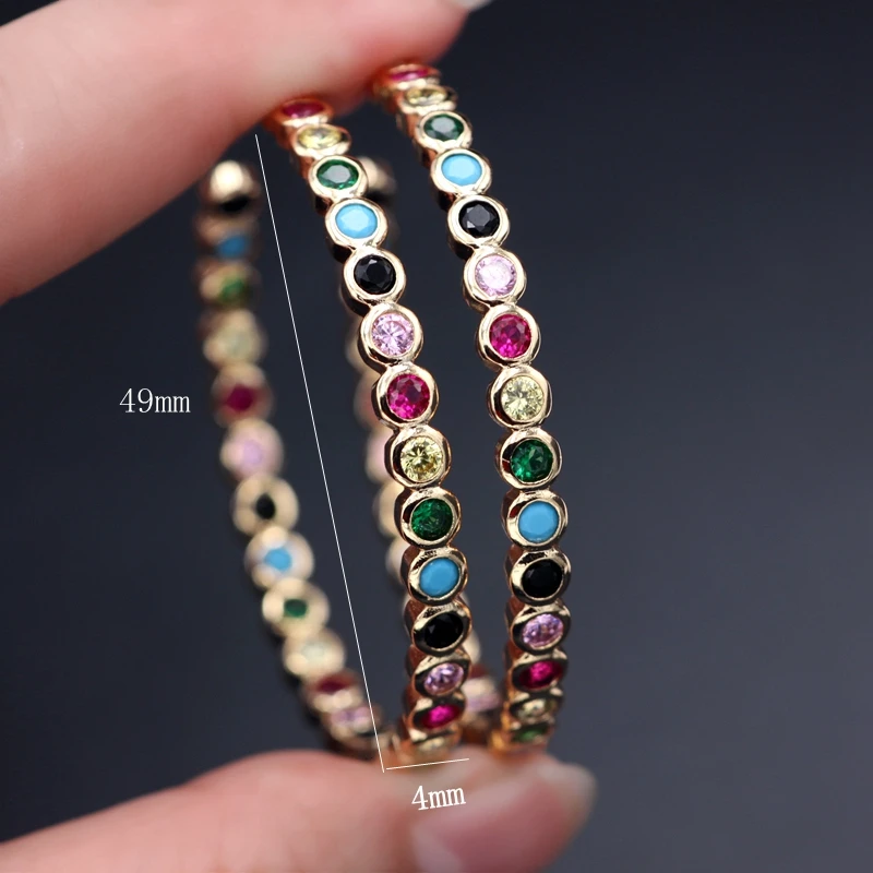 

Boho Big Hoop Earring Gold Color Bezel Setting Rainbow Colorful Cubic Zirconia Pine Stone Women Gorgeous brincos fashion Jewelry