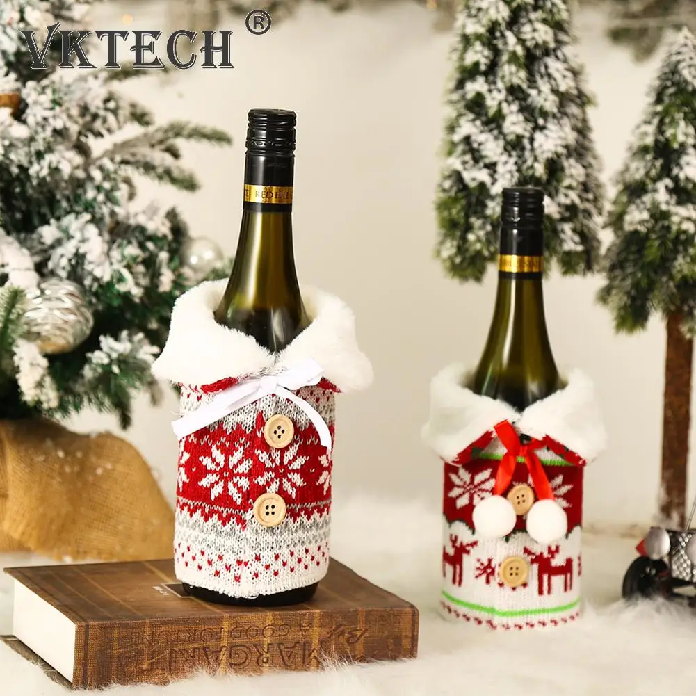 

Christmas Wine Bottle Cover Mini Plush Coat Dustproof Decorations Home Dinner Table Ornament Happy New Year Xmas Holiday Gifts
