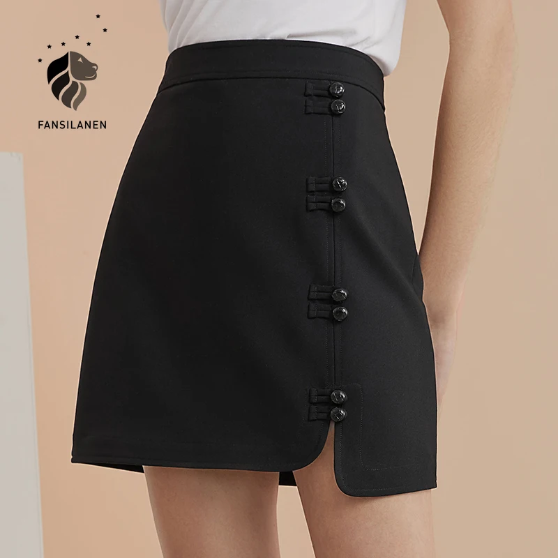 

FANSILANEN Chinese style sexy short a-line skirt Women vintage high waist black summer skirt Elegant female asymmetrical skirt