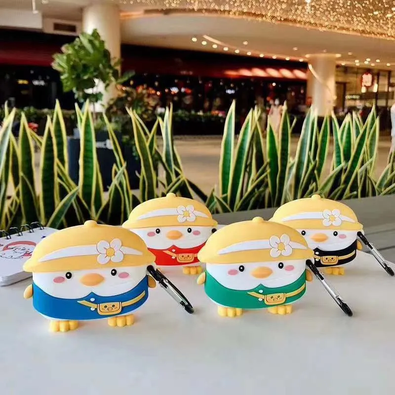 

Милый чехол цыпленка для airpods Pro 3, чехол для беспроводного телефона с ушками, мягкий силиконовый чехол с карабином для air pod