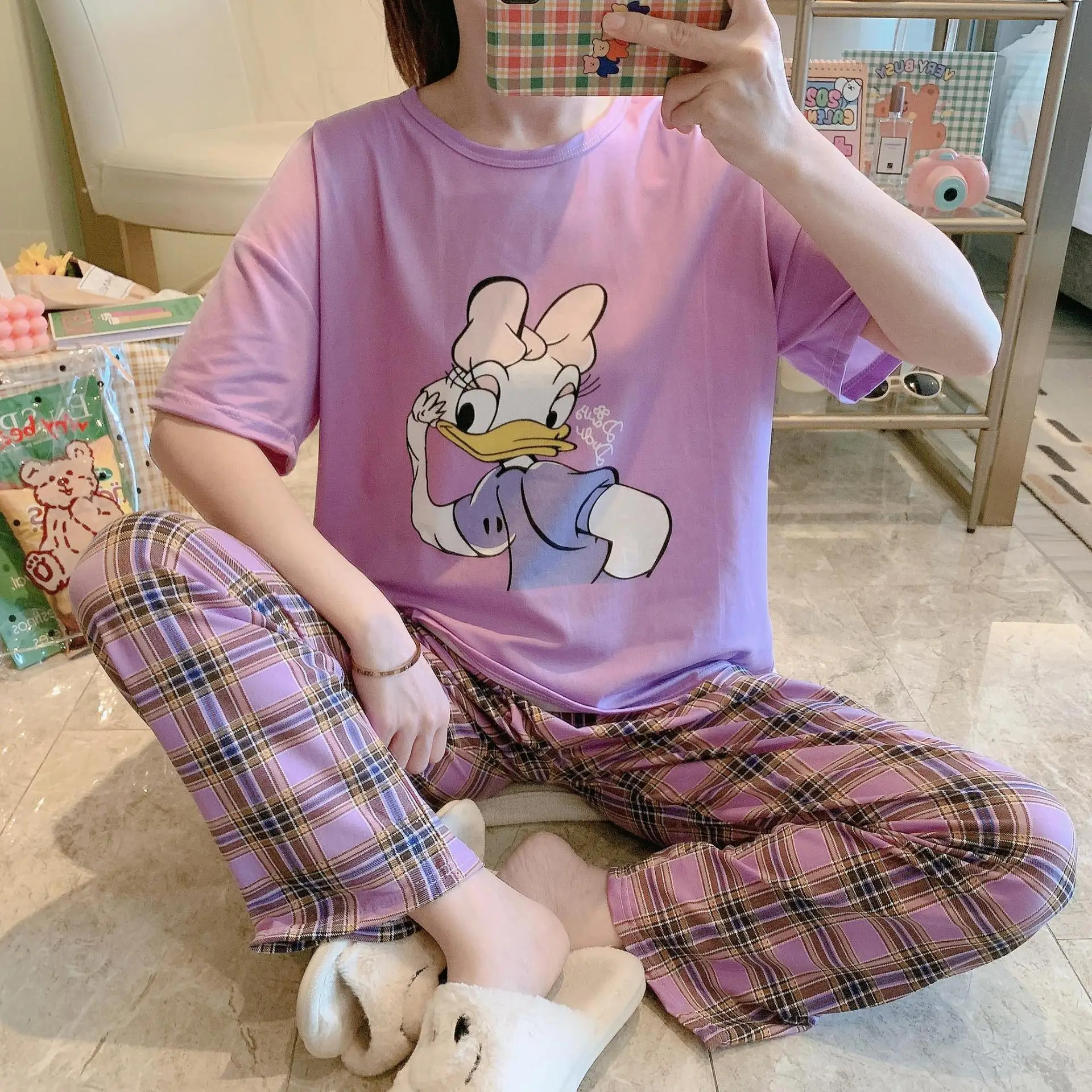 

Kawaii Sailor Moon Print Women's Pajamas Set Autumn Long-sleeve Pajamas Cute Pink Cartoon Female Homewear Loose Casual Sleepwear