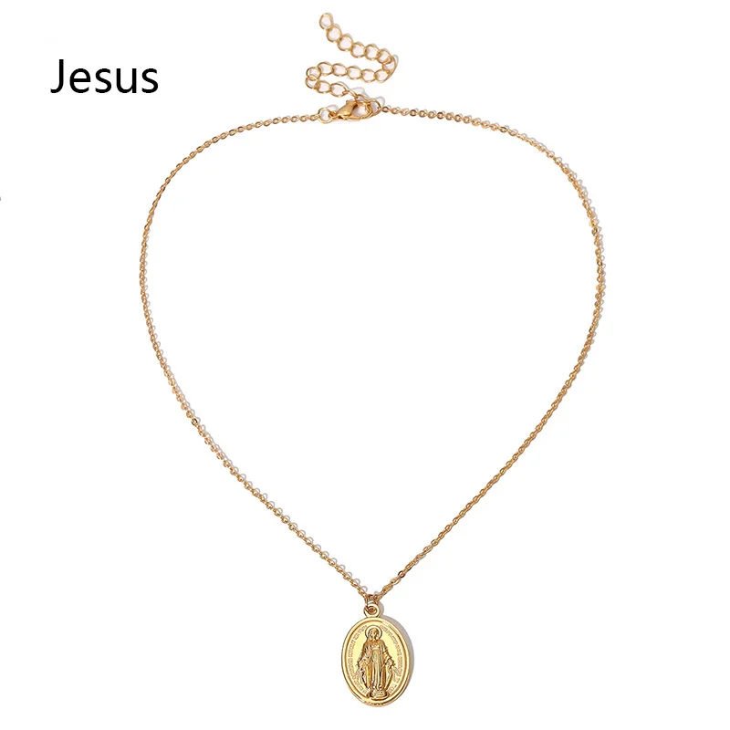 Новый Золотой Серебряный винтажный рельефный круглый кулон Иисуса модный свитер