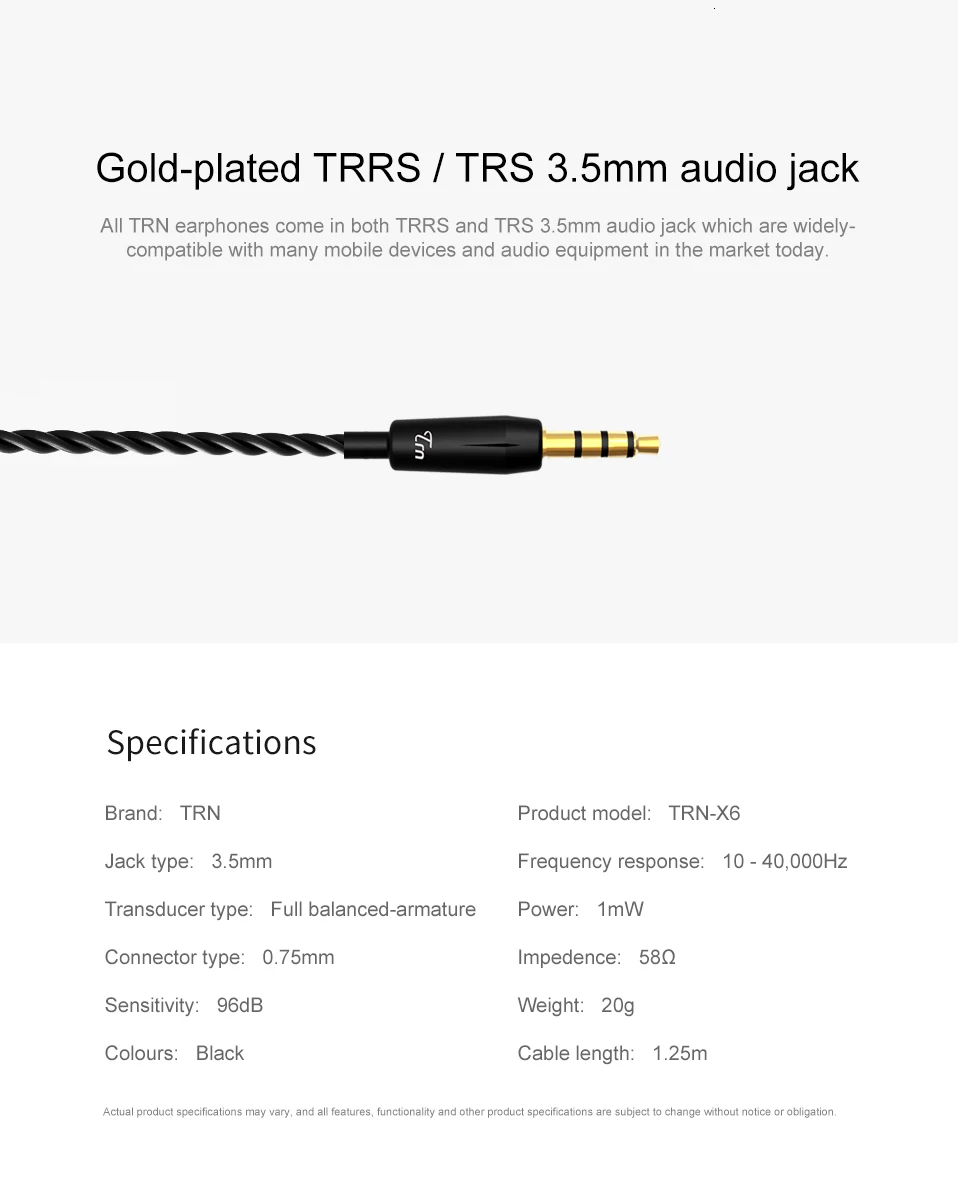 TRN X6 6BA драйвер в ухо наушник 6 сбалансированная арматура HIFI монитор бег спортивные наушники вкладыши для TRN V80 V30 IM2 IM1