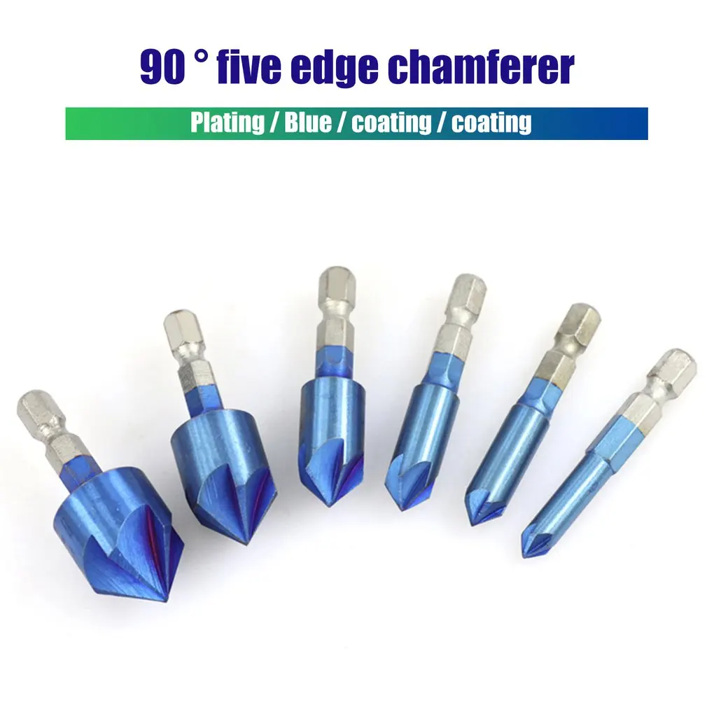 Набор из 6 предметов с голубым покрытием пятью лезвиями и шестигранной ручкой 90