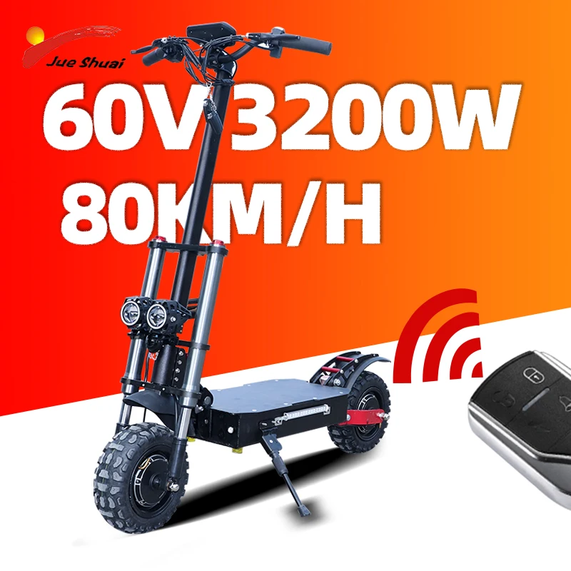 60V электрический скутер 11 дюймов двойной мотор E 3200 Вт внедорожный самокат 80 км/ч