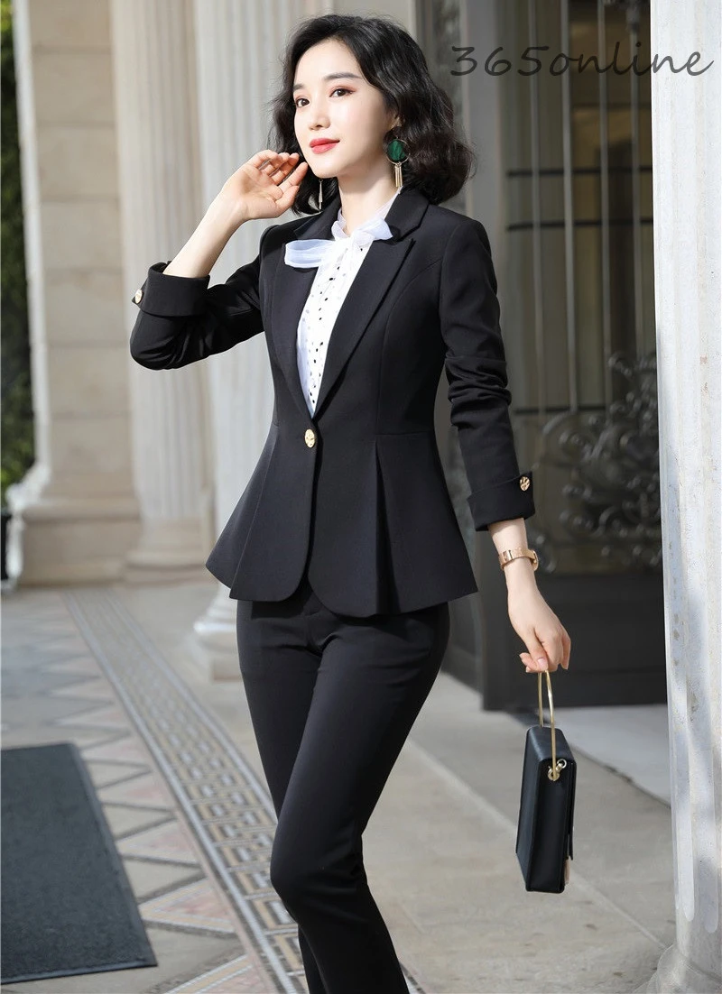 

Uniform Designs Ladies Pantsuits Formal Women Business Work Wear Suits OL Styles Professional Blazers Pants Suits Autumn Winter