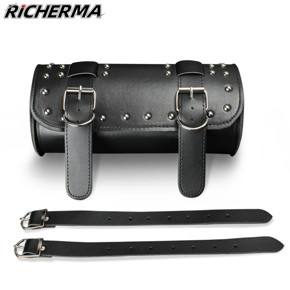 Richerma Motorcycle Bag Waterproof Fashion Black Leather Tool Bag For Vespa Scooter Saddle Bag Suitcase Backpack Motorbike