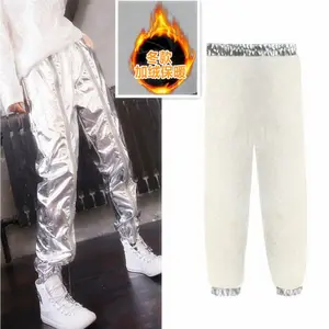 Женские шаровары с блестками, плотные бархатные брюки на молнии с металлическим блеском, повседневные брюки, зима 2021