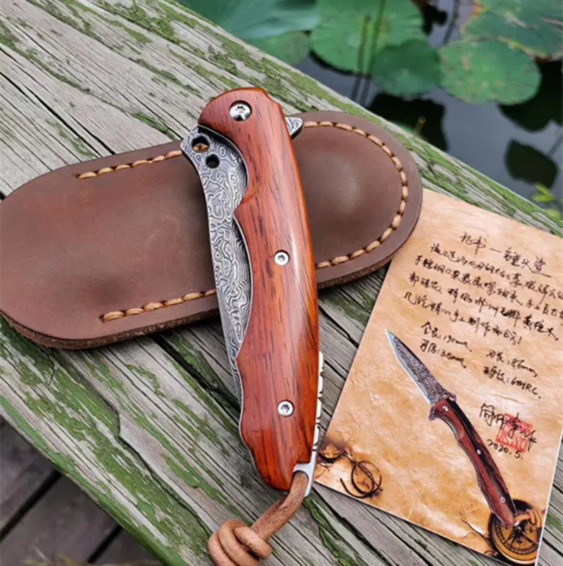 Складной нож VG10 карманный клинок из дамасской стали с рукояткой палисандра для