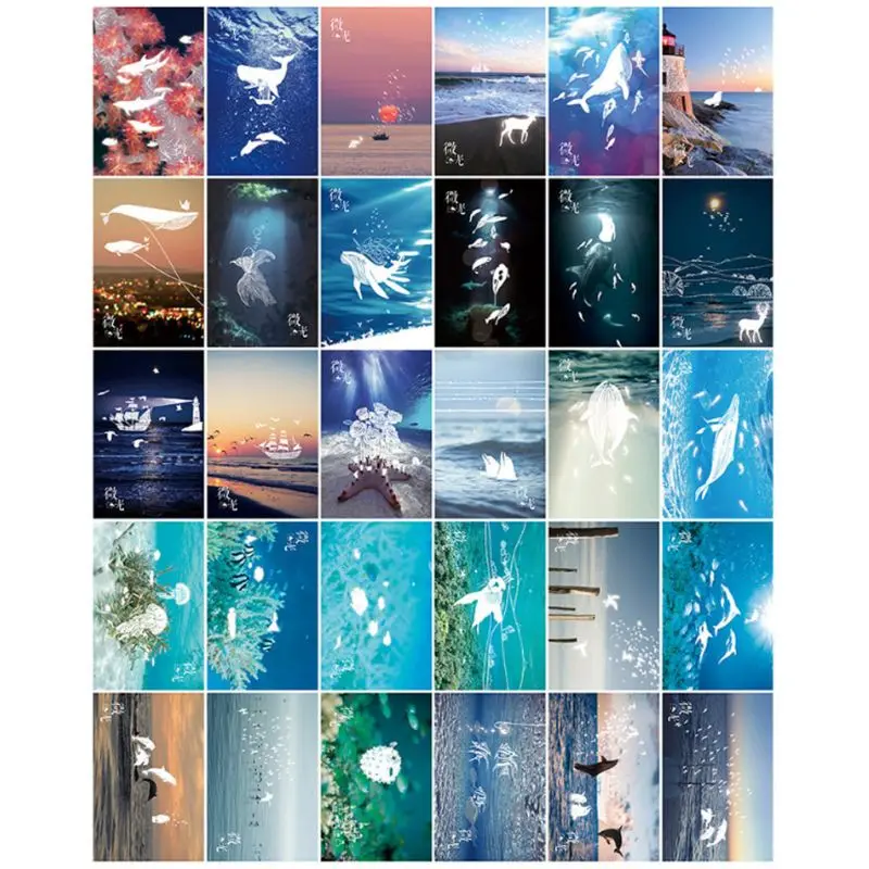 

30pcs Vintage Luminous Postcard Glow In The Dark Ocean Greeting Post Card Novelty Xmas Greeting Cards Gift G6DD
