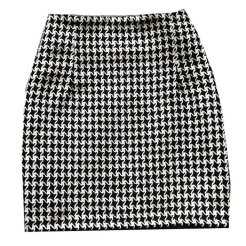 2021 Autumn Winter Spring Houndstooth Skirt Women High Waist Plaid Fashion Woolen Short Skirts Saia LY287 | Женская одежда