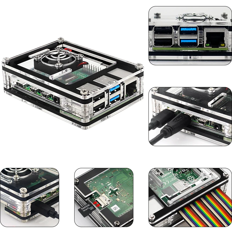 9-слойный акриловый чехол для Raspberry Pi 4 прозрачный корпус поддержка вентилятора