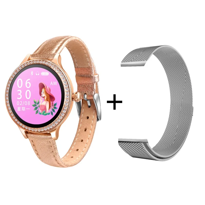 Add silver strap ESEED M8 Смарт-часы для женщин IP68 водонепроницаемый кожаный Смарт-браслет android фитнес-трекер монитор сердечного ритма женские умные часы - Цвет: Add silver strap