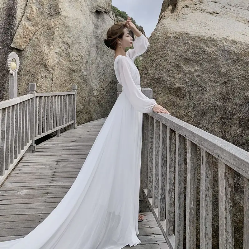 

COIGARSAM Women Dress Beach Style White Dresses Robe Traf