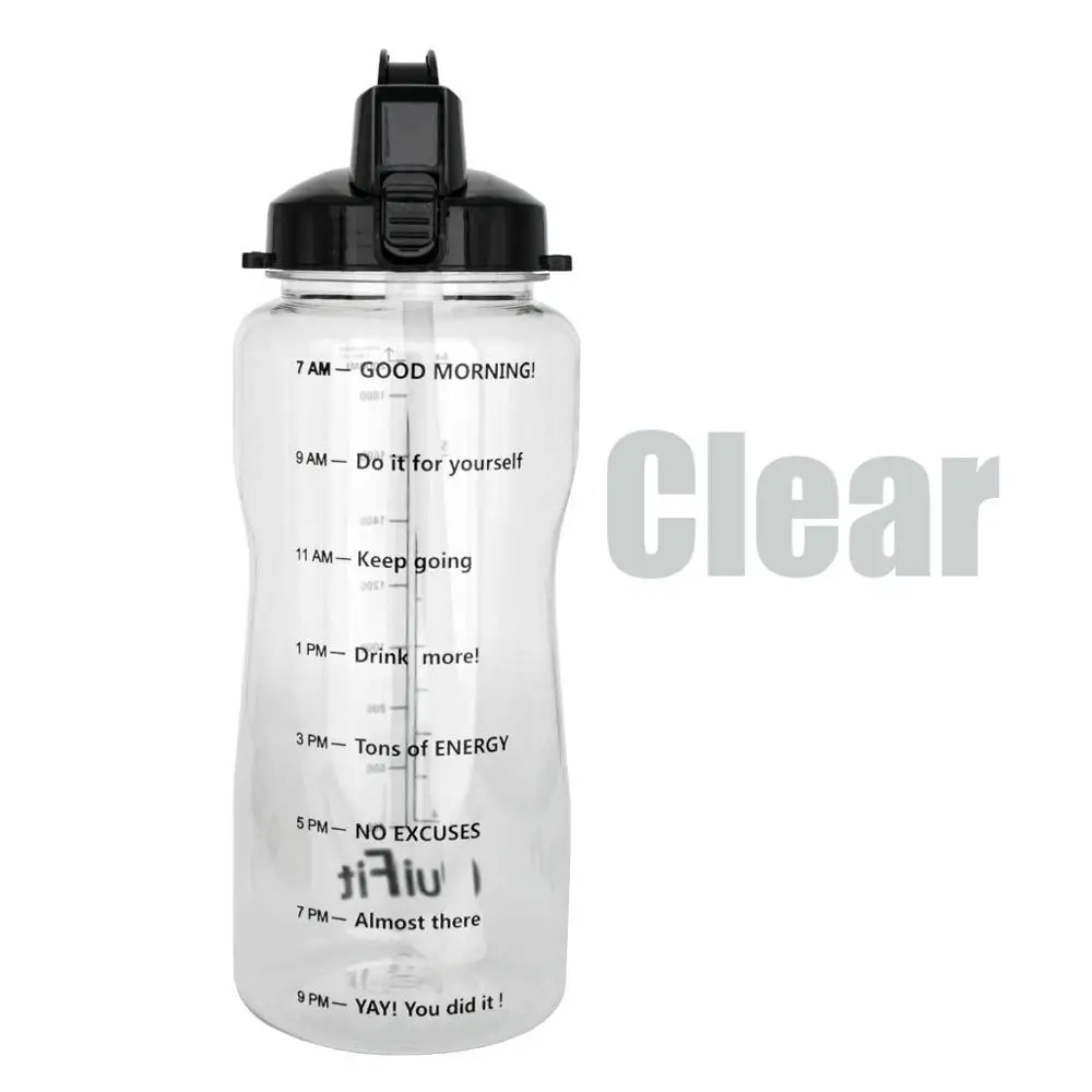 Clear Bottle QuiFit 2L 3.8L галлон Тритан Спортивная бутылка для воды с соломинкой большой протеиновый шейкер для напитков бутылки Тыква чашка кувшин BPA бесплатно открытый тренажерный зал - Цвет: Clear Bottle