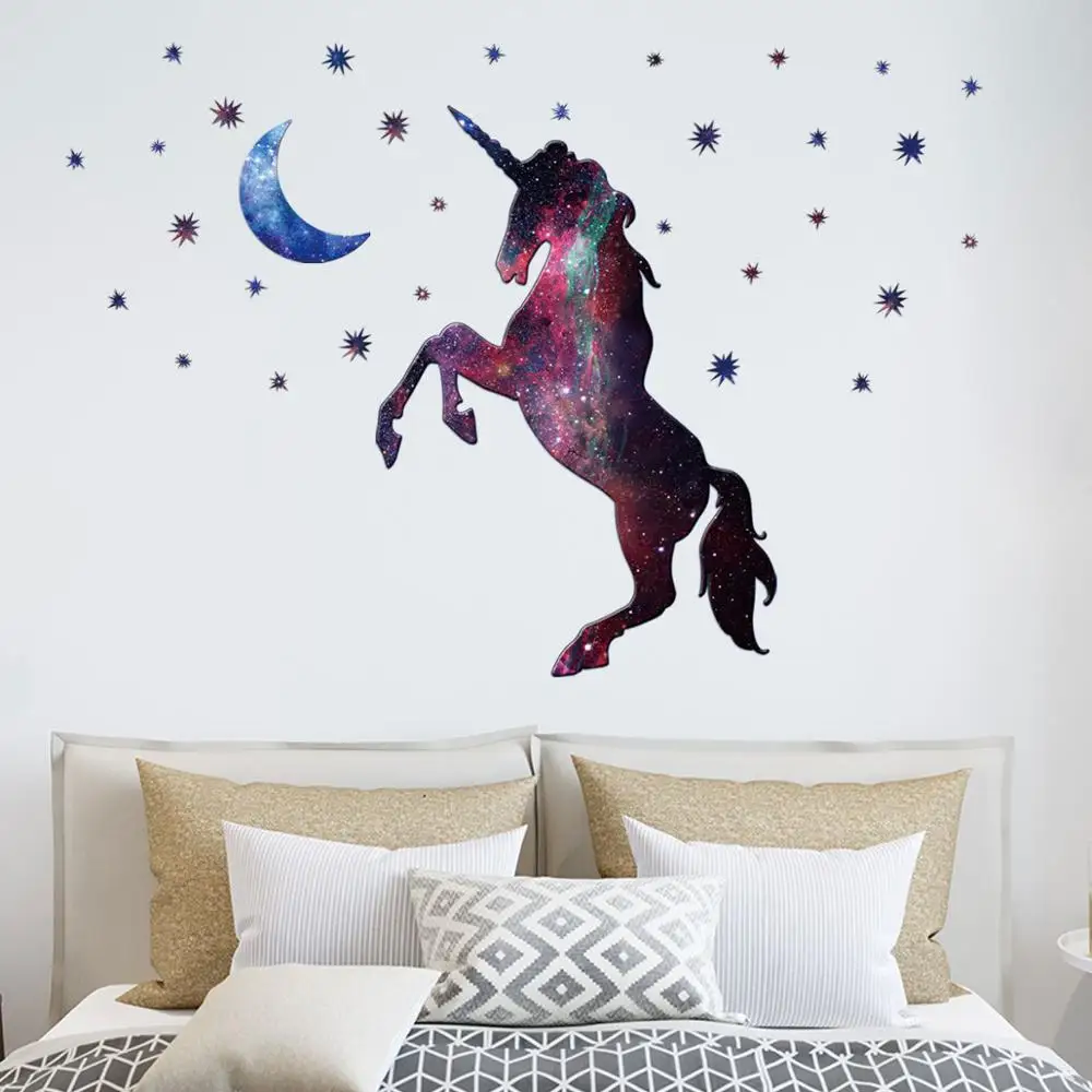 Креативная Луна Звезда Единорог стикер на стену детская комната Звездная лошадь