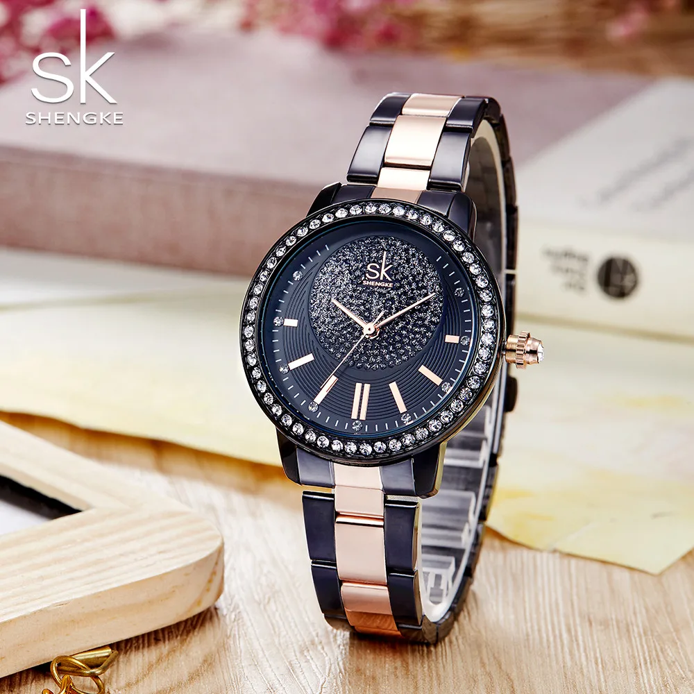 

Shengke Women's Watches SK Women Watches Top Brand Luxury Diamond Ladies Watch Stainless Steel Clock Zegarek Damski Reloj Mujer