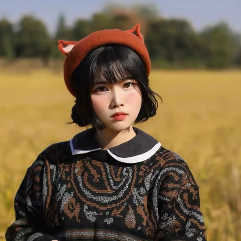 Women Cats Ear Wool Felt Beret Cap Cute Warm Painter Hat Christmas Winter IK88 | Аксессуары для одежды