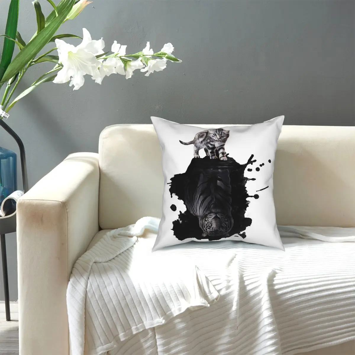 

Cat In The Mirror Square Pillow Case Cushions for Sofa Custom Cushion Covers
