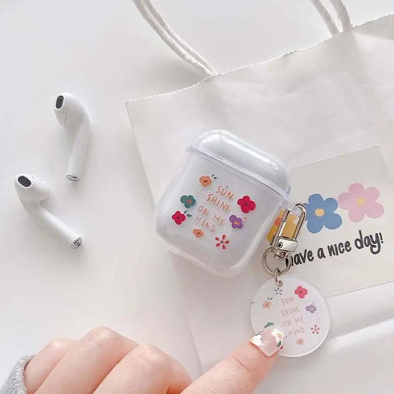 Cute Fresh Flower Earphone Case For AirPods 1 2 Pro Transparent TPU Air pods 3 Bluetooth Charging Box With Keyring | Электроника
