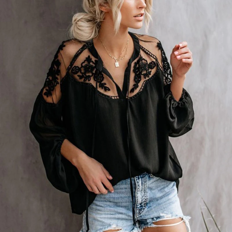 Foridol белая элегантная кружевная блузка рубашка для женщин Осень зима прозрачные