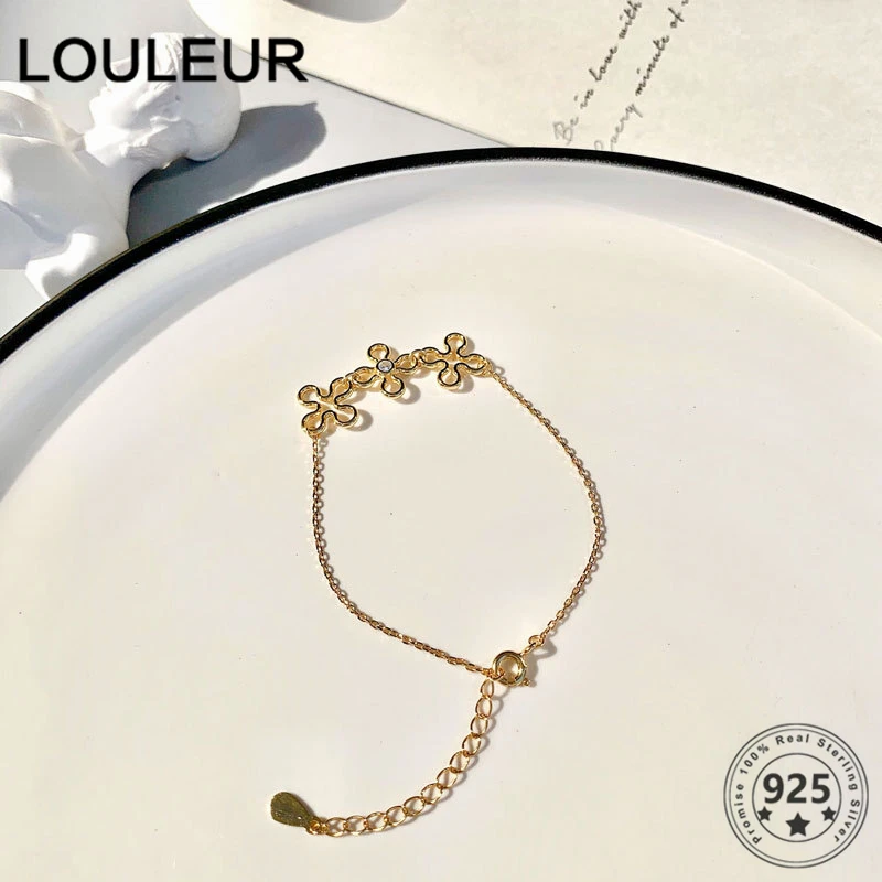 

LouLeur Fashion 925 Sterling Silver Bracelets 18K Gold Hollow Out Flower Bracelets For Girl Women Fine Jewelry Gift 2021 Trend