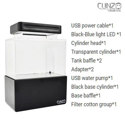 black w blue light Мини пластиковый аквариум, портативный Настольный аквапонный аквариум Betta, аквариум с фильтрацией воды, светодиодный и тихий воздушный насос для декора - Цвет: black w blue light