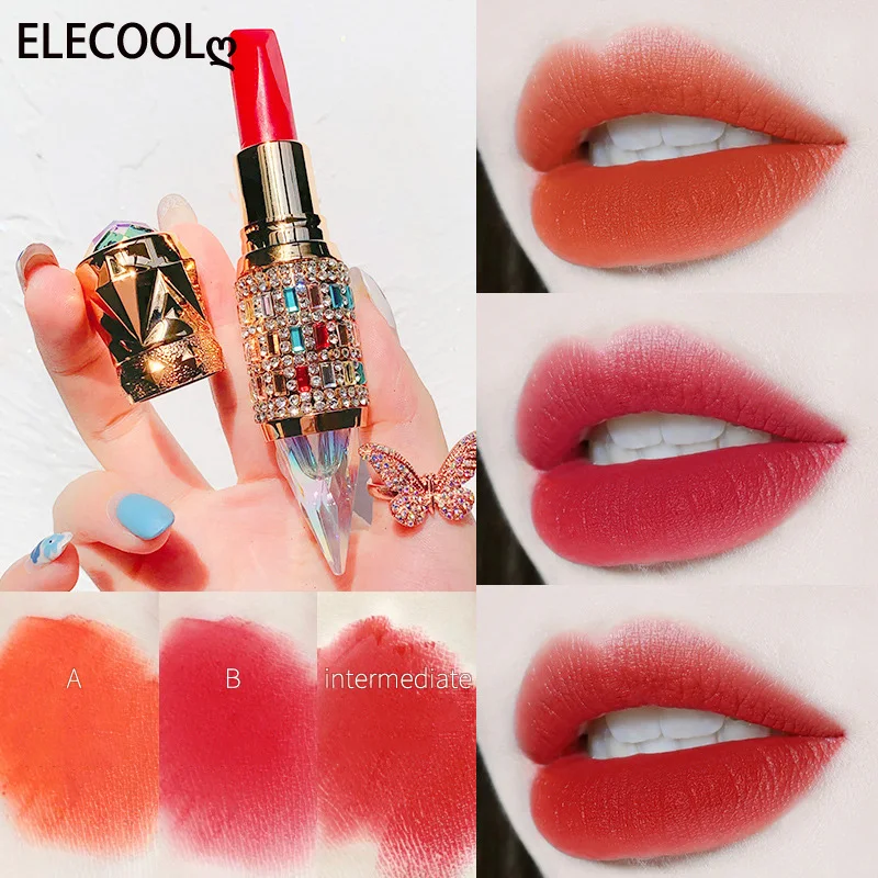 

ELECOOL 1Pcs Waterproof Diamond Matte Queen Scepter Lipstick 3 In 1 Three Color Long Lasting Lip Stick Moisturizing Lip Makeup