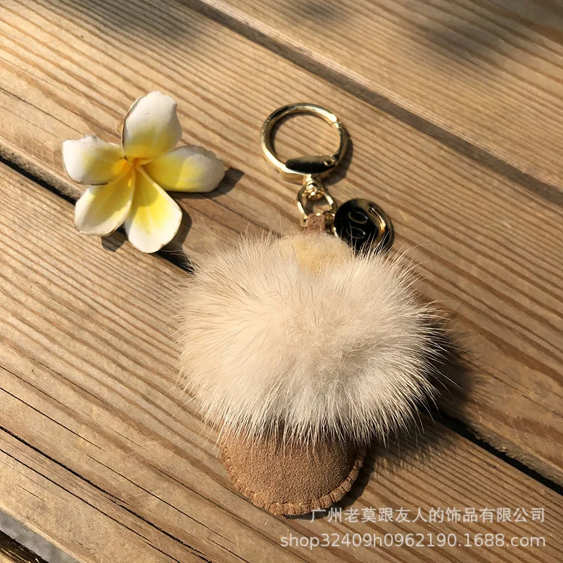 

2021 Mink Hair Slippers Backpack Key ChainsCreative Fashion Student Accessory Keyring Birthday Gift Couples Slipper Keychains