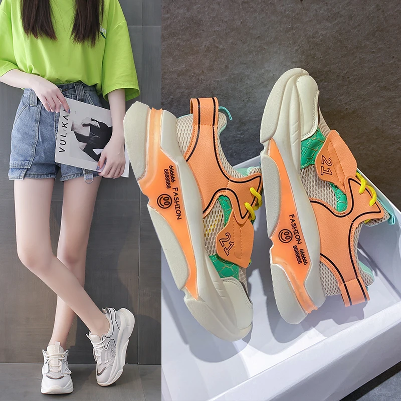 

2021 Women Height Increasing Shoes Casual Walking Sneakers Tenis Feminino Women Breathable Mesh Outdoor Platform Sports Shoes