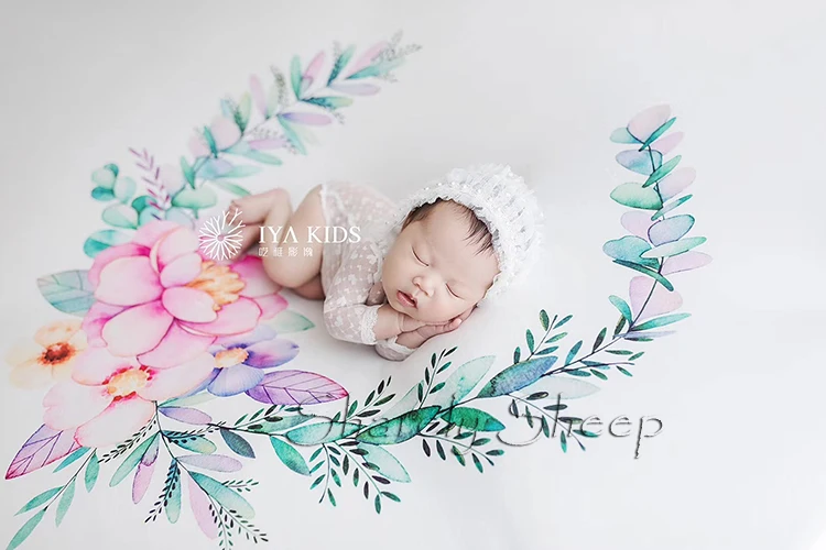 Фон для фотосъемки новорожденных с одеялом для детской фотосессии в студии с изображением акварели