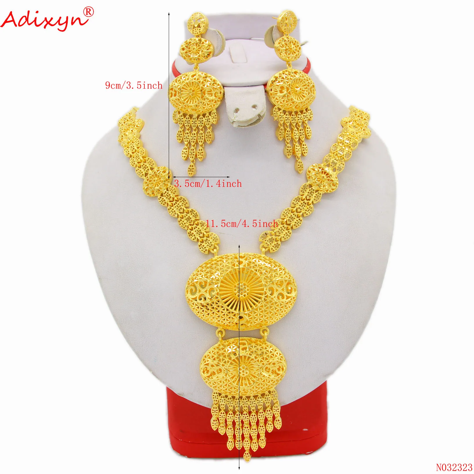 

Adixyn Exquisite Dubai African Jewelry set 24K Gold Color 60CM Chain Earrings Romantic for Women Bridal Wedding Jewelry N022323