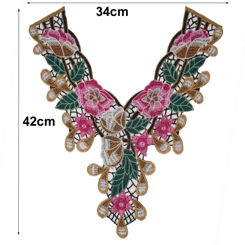 Розовая роза цветок волна вышитая Сетка кружевная отделка Лента ткань шитье