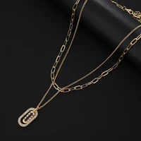 oval diamond pendant necklace double layered alloy chain neck retro women girls jewelry accessories character head
