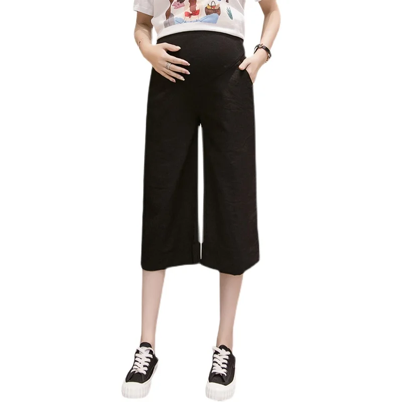 

3121 Summer Thin Cotton Linen Maternity Short Pants Elastic Waist Belly Capris Pants Clothes for Pregnant Women Pregnancy Casual