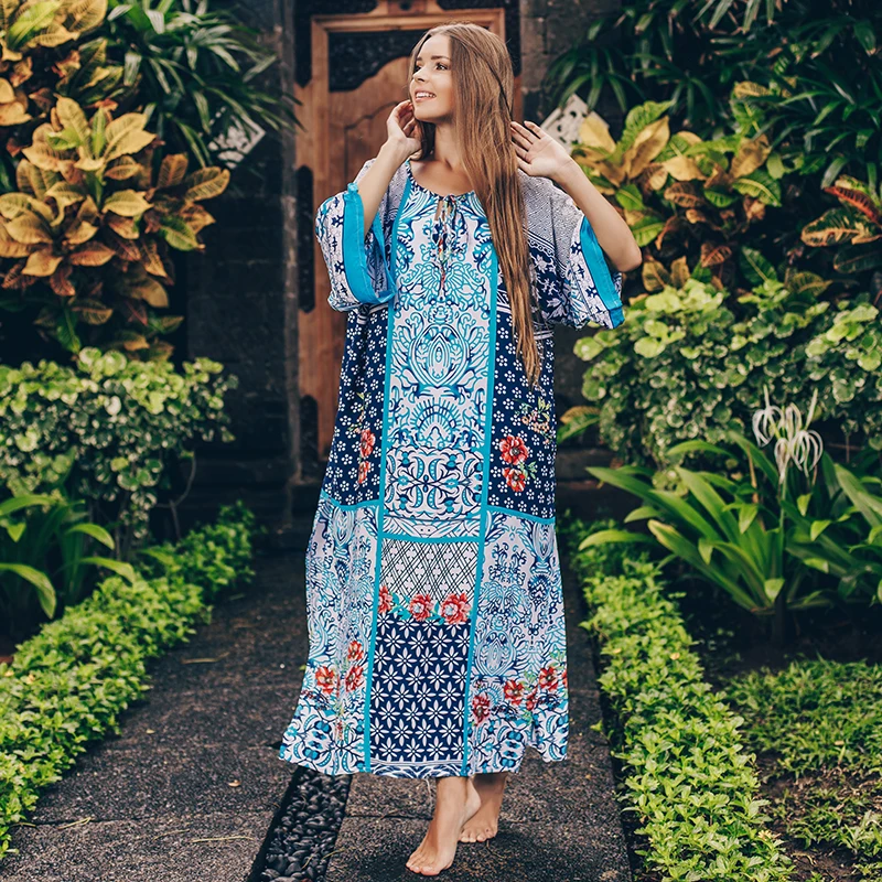 Длинная пляжная туника с принтом накидка хлопковый купальник большого размера