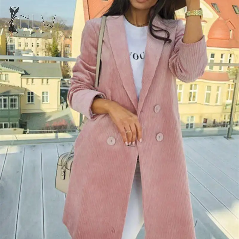 NLW модный вельветовый двубортный Блейзер женские куртки осенне-зимние длинные и