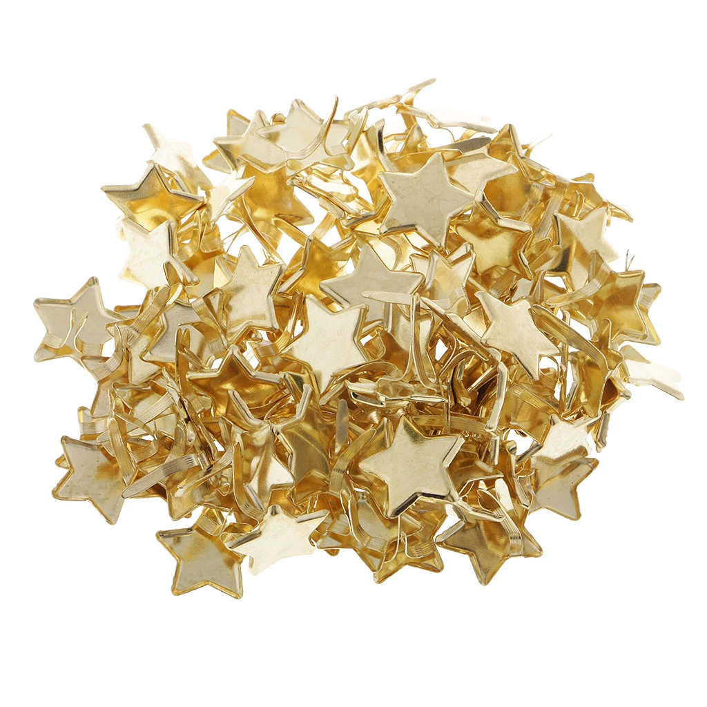 100Pcs Metal Star Head Brads Paper Fasteners for Scrapbooking Gold 14mm | Дом и сад
