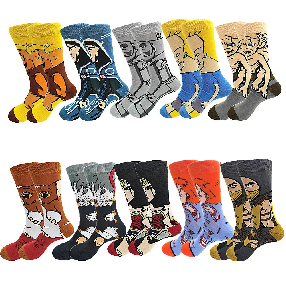

Men and Women's Cartoon Long Socks Happy Anime Funny Socks Personality Cool Crew Socks Street Fashion Sewing Pattern