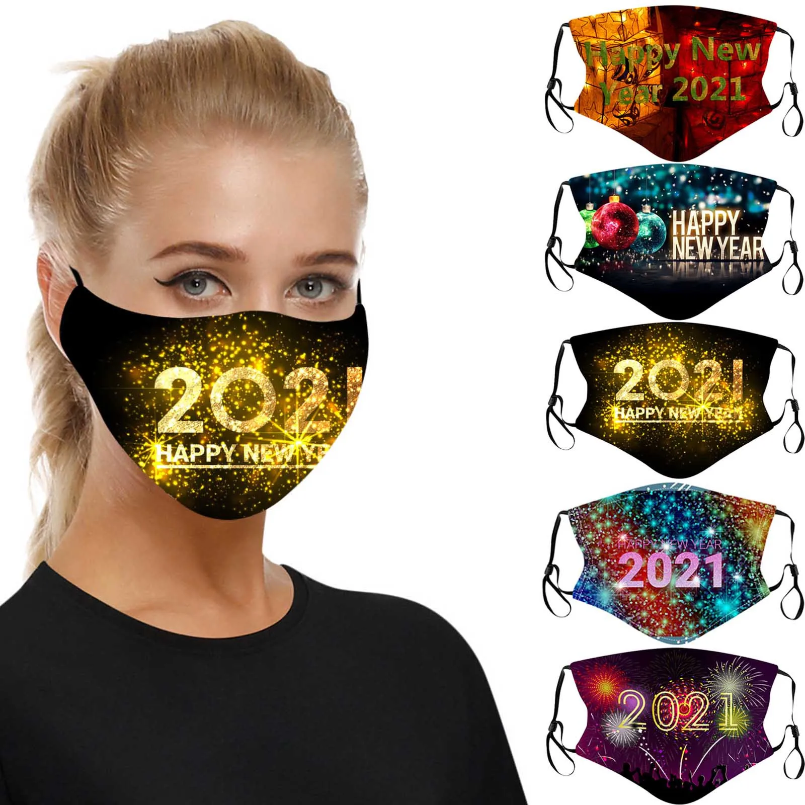 5 шт. маска 2021 Happy Новый год для взрослых принты защита уход за кожей лица моющиеся