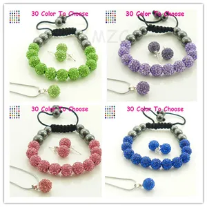 gdf2 Mix 8 Pcs/Lot 2 piece each color 10mm Crystal Silver Plated crystal  Set Bracelet Earring Necklace