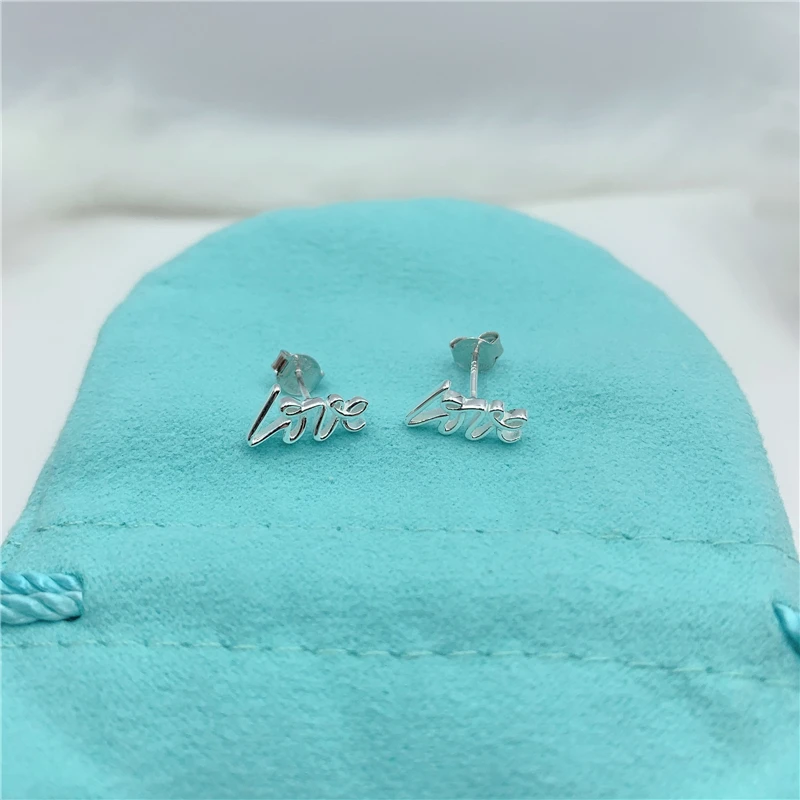 

S925 Sterling Silver Earrings For Women 1:1 Classic LOVE Letter Earrings Sweet Temperament Luxury Jewelry Party Gift